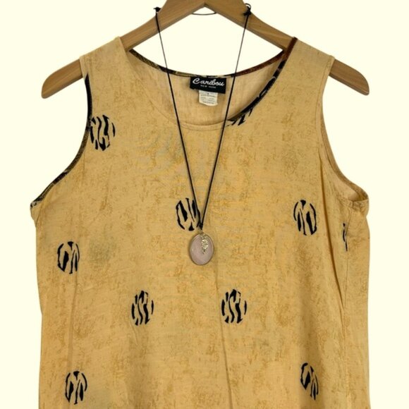 Vintage Caribou New York Tan Brown Black Maxi Beach Sun Dress Size Med Bohemian - Picture 2 of 9